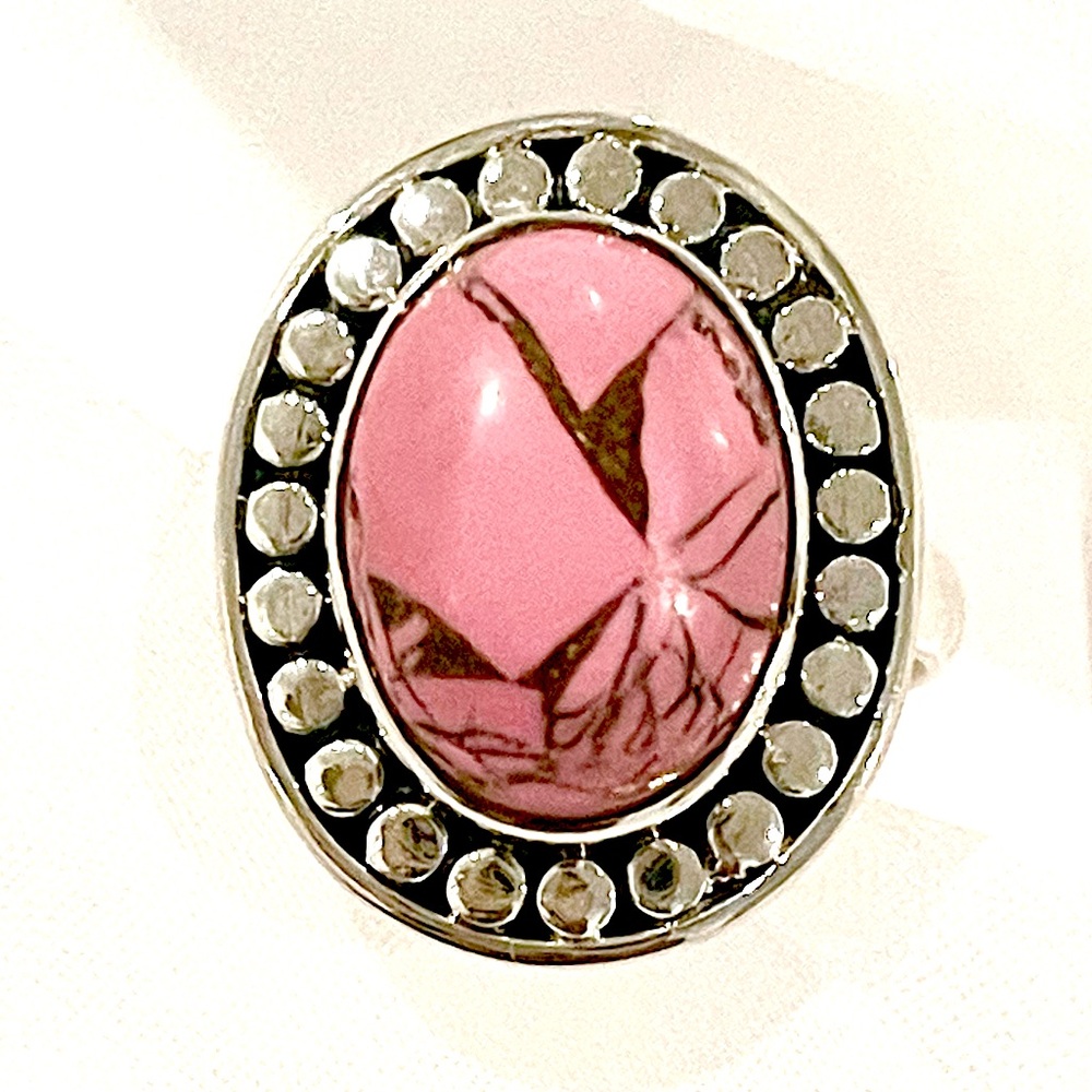 Pink Turquoise Solid Sterling Silver Ring